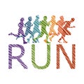 Running marathon, people run, colorful poster. Vector illustration background silhouette